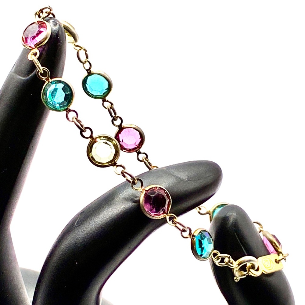 Vintage Swarovski Bracelet In Pinks, Blue & Yellow Crystal In Gold Tone Setting